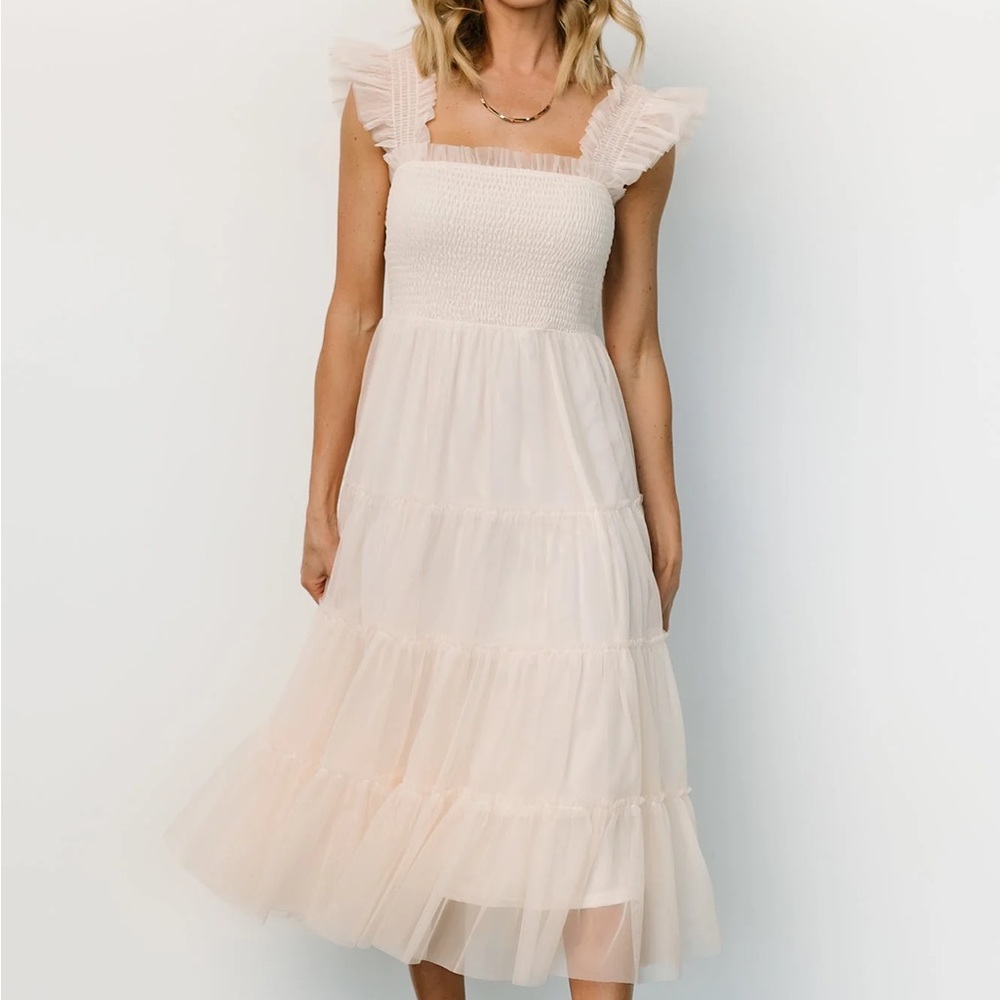 Emma Smocked Tulle Dress - L - Beige